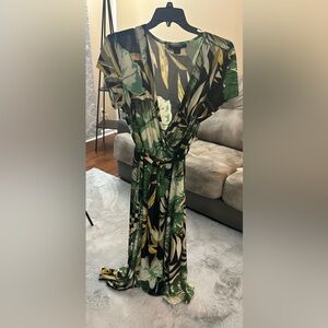 Ashley Stewart Floral Green Maxi Belted Dress size 18/20